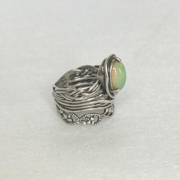 Sterling Silver 925 PZ Modernist Israel Opal Teardrop Wide Band Ring Sz 5.75 - Picture 6 of 16